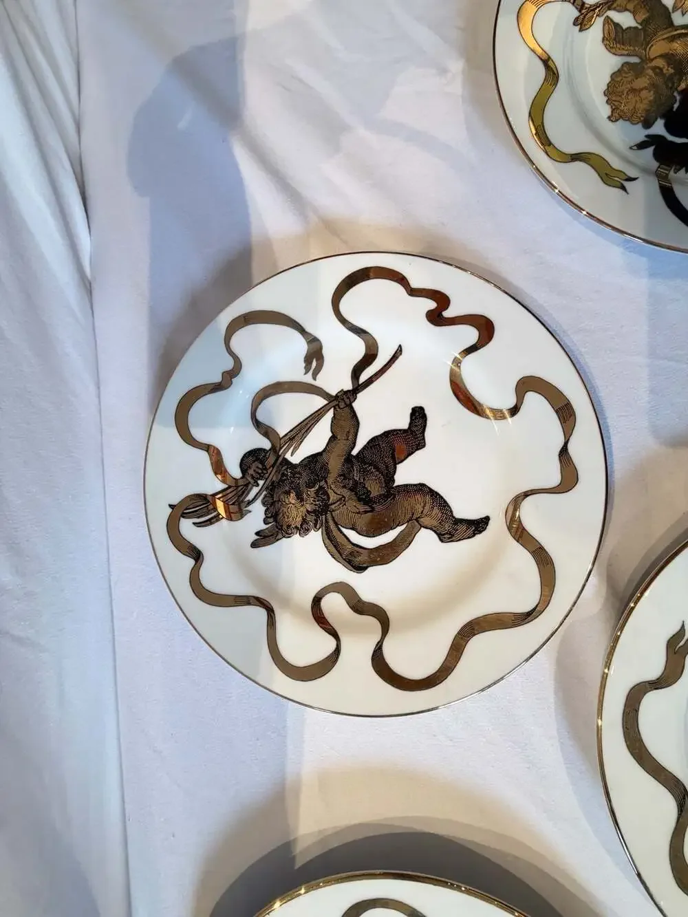 AMC N.Y.,N.Y. Japan Vintage Gilt Cherub Dessert Plates, Set of 4
